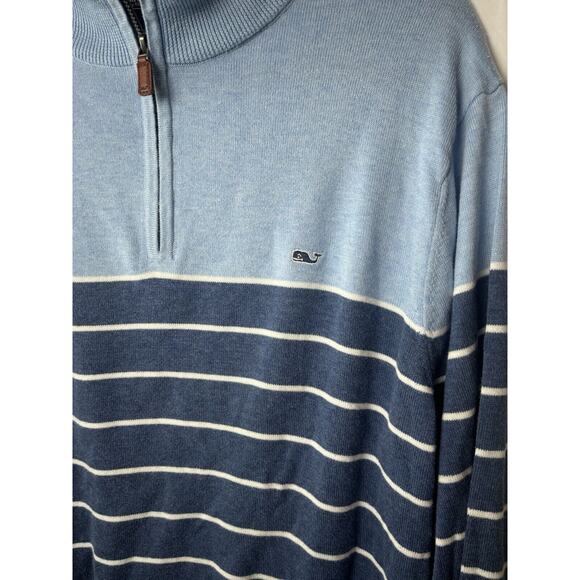 Men's Vineyard Vines 1/4 Zip Cotton Striped Pullover Sweater Blue White Large - Picture 5 of 5